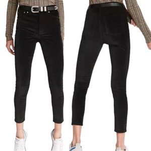 Rag & Bone Skinny Velvet 5-Pocket High Waisted Stretch Ankle Pant Black Size 28